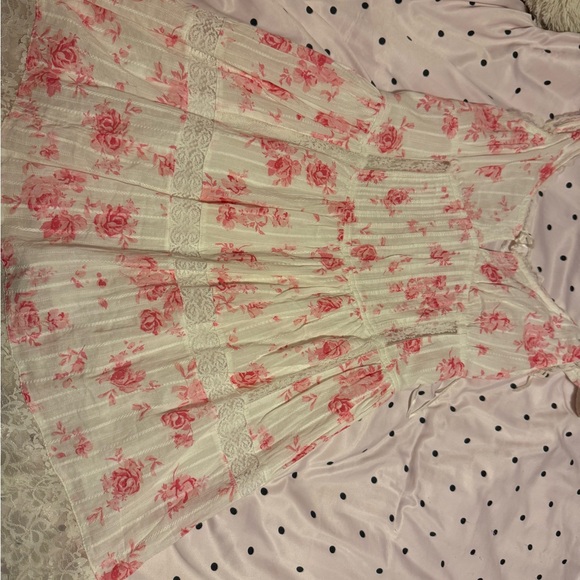 Floral Lace Trim Skirt - Pink and White - Picture 3 of 5